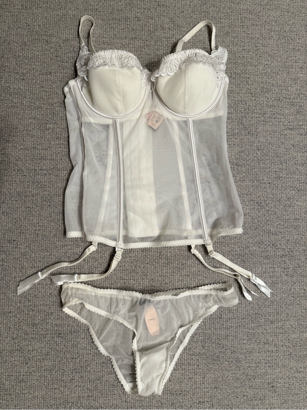 NWT Victoria's Secret White Longline Corset Bra Garter Panty Set Bridal Lingerie